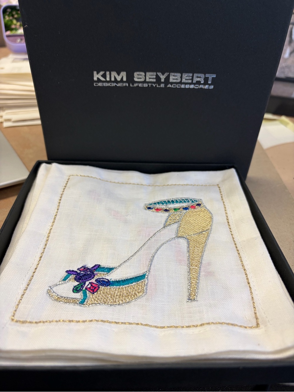Kim Seybert Embroidered High Heel Linen Cocktail Napkins
